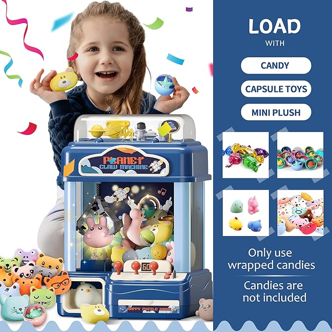 Claw Machine for Kids – Large Toy Claw Machine with Music Lights, Vending Machine Toy for Boys Girls, Includes Toys Inside, USB Rechargeable Candy Claw Game Machine for Kids Ages 4-12