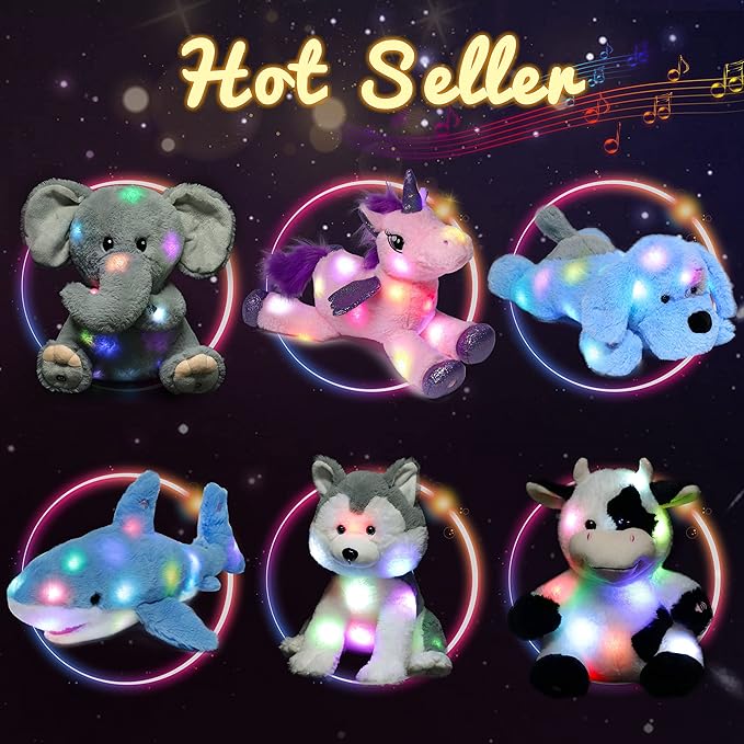 Hopearl LED Musical Stuffed Tiger Lighting Up Singing Plush Toy Adjustable Volume Lullaby Animated Soothe Birthday Festival for Kids Boys Girls, 11''