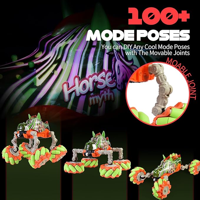 1:14 Rc Cars for Boys Age 8-12, 360° Rotating Crawler 4WD 2.4GHz Rc Stunt Drift Car DIY 100+ Poses with 4 Mecanum Wheel and LED Light Kids Toys Adults