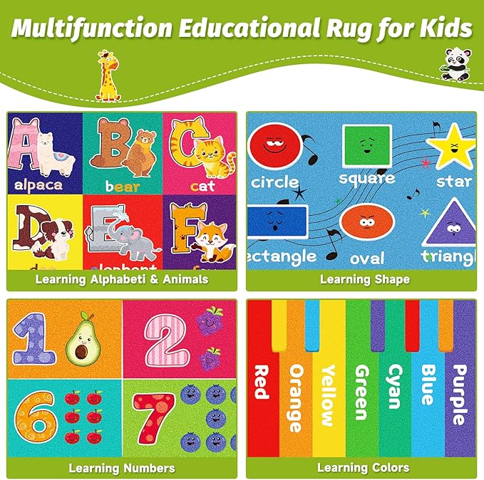 ABC Carpet, Kids Rugs for Playroom, Educational Play Mat for Kids, Preschool Rugs with ABC, Numbers, Animals Learning Rugs for Bedroom Playroom Classroom Baby Toddler Children (Blue, 59X39.4 INCH)