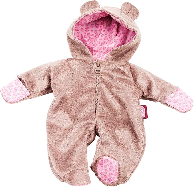 Gotz One Piece Teddy Costume Pajama Sleeper with Padded Feet, Paws and Hood with Ears for 12-13" Baby Dolls