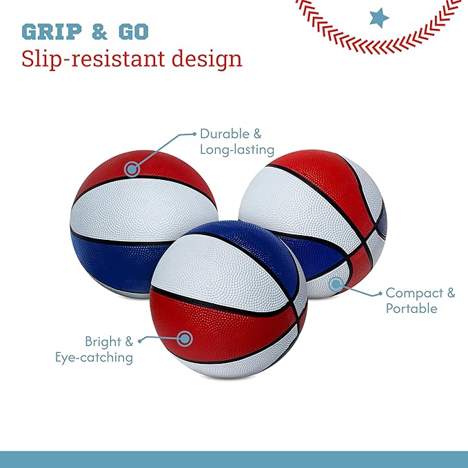 Botabee Mini Basketball Set of 5 - Durable, Anti-Slip Grip 7" Mini Basket Balls for Indoor and Outdoor Play - Inflatable Basketball Toys for Pop Arcade - Soft, Bouncy Sports Rubber Playing Ball