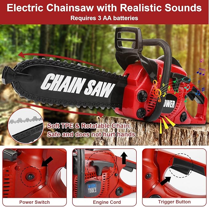 Vextronic Kids Tool Set 36 PCS with Toy Chainsaw Electronic Toy Drill with Sound and Light, Pretend Play Kids Tool Box Construction Toy, Great Toy Tool Set for Toddlers Boys Girls Ages 3+