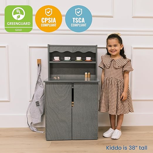 ECR4Kids Play Kitchen Storage Cupboard, Wooden Playset, Grey Wash