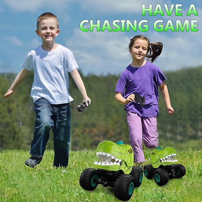 Monster RC Car - Dinosaur 360° Rotating Stunt Car with Spray, Lights & Sound, 2.4GHz All Terrain Truck, Remote Control Toys for Age 4-7, Gifts for Kids 3-12