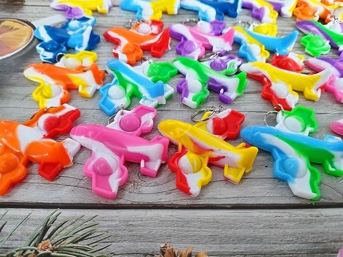 100 Packs Bulk Airplane Push Rainbow Bubble Mini Pop Fidget for Boy Girls Kids, Birthday Party Favors Supplies Classroom Summer Student Prize Gifts