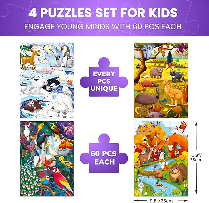 QUOKKA 60 Piece Kids Puzzles Ages 5-8 - Set of 4 Bible Jigsaw Puzzles for Kids 4-6-10 Year Old - Vert Birds| Eden Toys for Children 5-7 yo | Gifts for Boys & Girls