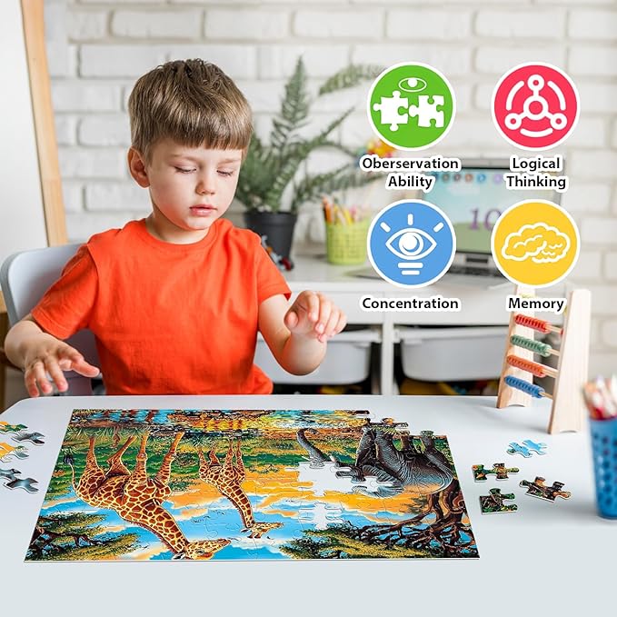 Kids Puzzles Ages 5-8 - Wild Animals Puzzles 100 Piece Jigsaw Puzzles for Kids Ages 4-6 Toddler Puzzles, World of Animals Collection Puzzles Gift Educational Toys for Boys and Girls 4-Pack