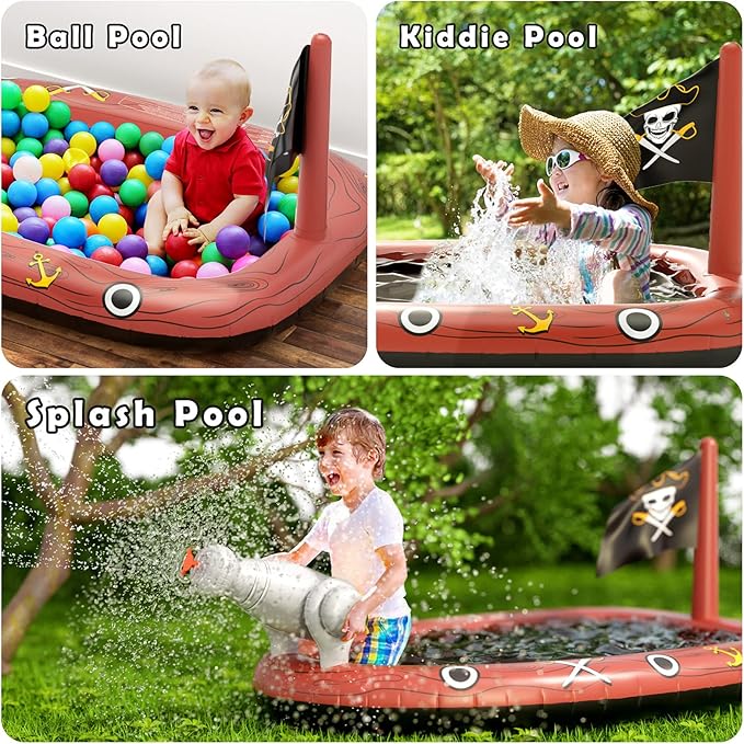 Jasonwell Inflatable Kiddie Pool Sprinkler - Splash Pad for Kids Toddler Pool Outside Children Ball Pit Pirate Ship Baby Pool Swimming Wading Pool Summer Outdoor Water Toys for Boys Girls Dogs
