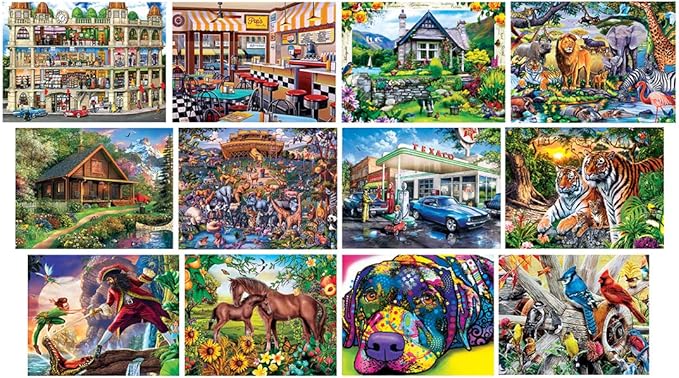 MasterPieces 12 Pack Jigsaw Puzzles for Adults, Family, Or Kids - Artist Gallery 12-Pack Bundle - 500, 300, and 100 Piece Puzzles