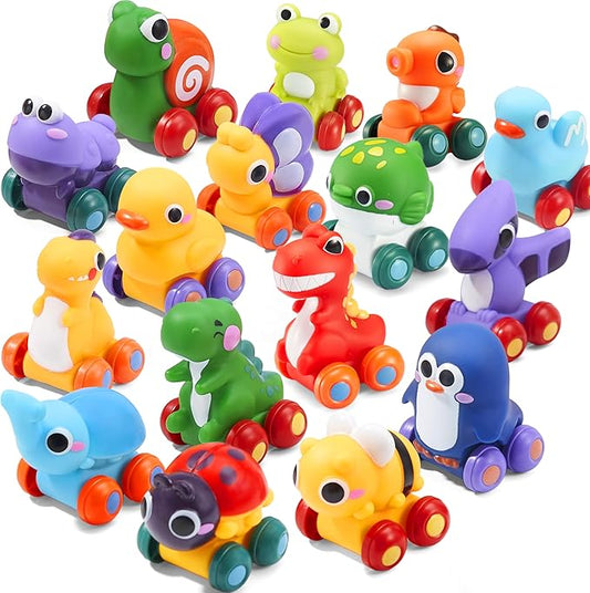 JOYIN Animal Cartoon Cars, Soft Rubber Toy Car Set, Mini Vehicles, Bath Toy Car for Toddlers, Gift for Boys and Girls Christmas Birthday, Summer Beach and Pool Activity, Party Favors for Kids