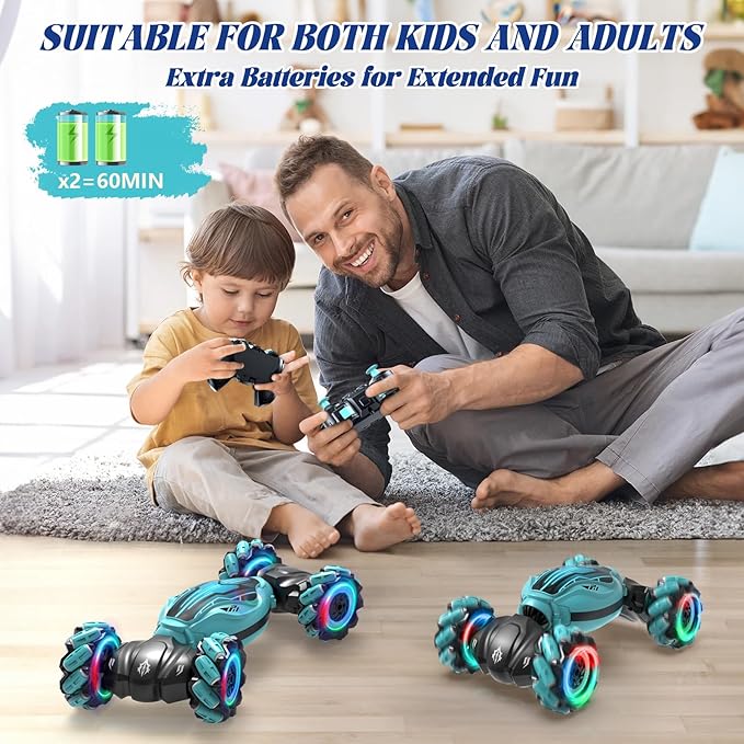 Minetom Remote Control Car, Gesture Sensing RC Stunt Car for Kids 6-12, Toy Cars for Boys & Girls with Light Music Double Sided Flip 360° Rotate Off-Road, Birthday for Kids 6 7 9 10 12