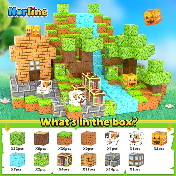Magnetic Blocks - 100PCS Build Mine Magworld Forest Cottage Set, Kids Building Toys for Boys Girls Age 3-5 4-8 5-7, Construction Craft Sensory Toys Birthday Easter Gifts for 3+ Years Old