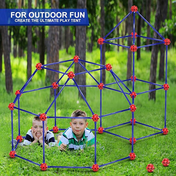 V-Opitos Fort Building Kits for Kids, 140 PCS STEM Construction Toys, Christmas, Birthday Gifts for 4, 5, 6, 7, 8, 9, 10, 11, 12 Years Old Boys & Girls, Indoor & Outdoor Play Tent Activity