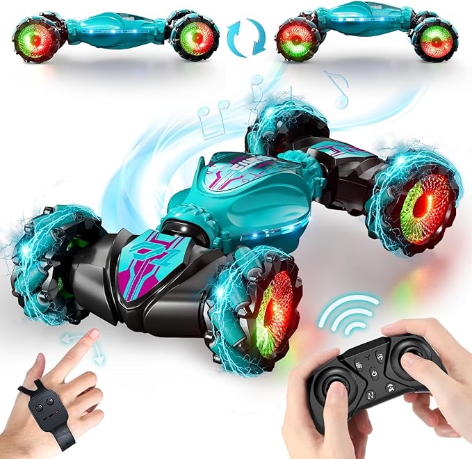 Gesture Sensing Rc Stunt Car, Hand Controlled RC Car Toys, 2.4GHz 4WD Gesture Sensing RC Car with Light & Music, 360° Rotation Remote Control Twist Cars for Boys Girls 8+yr, Birthday Gifts for Kids