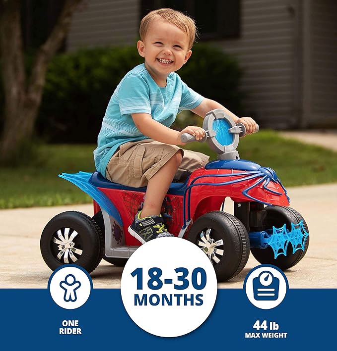 Kid Trax Toddler Marvel's Spider-Man Premium Toddler Quad Ride-On, Kids 18-30 Months, 6V Battery and Charger Included, Max Weight 44 lbs, Red