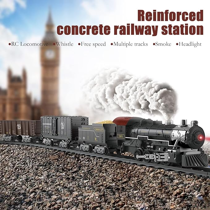 Electric Toys Train Set,Remote Control Train Track Model Toy with Steam,Light,Sound. Train for Christmas Trees,Kids Gifts for 3-8 Years.