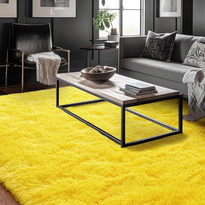 Super Fluffy Area Rug for Bedroom, Modern Shag Yellow Area Rugs, Soft Plush Small Carpet for Kids,Girls Boys and Teens Decorations for Living Room Dorm Nursery Classroom, 9x12 Feet