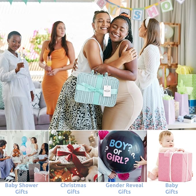 Newborn Baby Gift Set | Baby Gift Basket | Newborn Blanket, Wooden Teether, Security Blanket, Cap, Baby Bibs, Socks & Greeting Card (Blue)