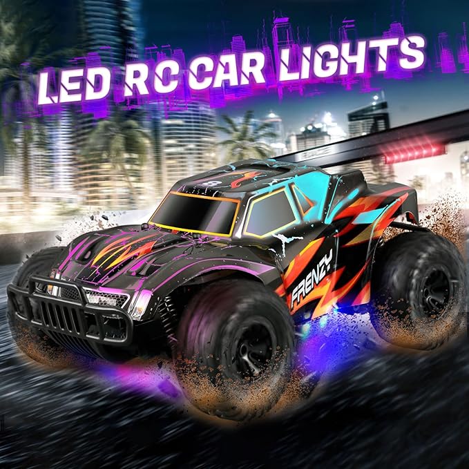 1:16 Scale RC Car,30/km High Speed Remote Control Car with 2 Battey,Off Road RC Truck with 2.4GHZ Remote Control.Gifts for Kids and Adults,7 Colors Light Blinking RC Cars
