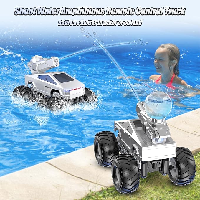 1:16 Remote Control Car, 2.4GHz Shoot Water RC Cars, 4WD Amphibious RC Truck, All Terrain Off-Road Remote Control Monster Truck, Pick-up RC Car Toy for Boys Girls Ages 6+