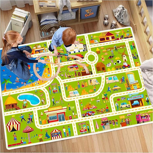 Kids Carpet Playmat Car Play Rug City Life Traffic Road Kids Rug for for Carpet for Bedroom Boys(Lgreen Rug,2.6x3.9ft)