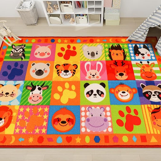 Classroom Carpet Kids Rug,39" X63'' Cute Animal Kids Rugs for Playroom,Non-Slip Educational Classroom Rug,Washable Preschool Rugs for Classroom Elementary Playroom Kids Room Nursery