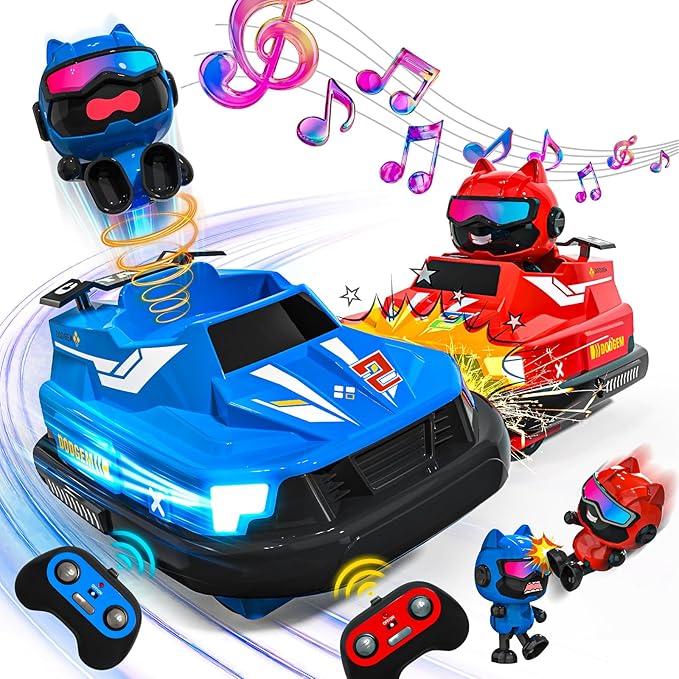 2 Pack Remote Control Cars Toys, RC Bumper Cars with Light & Music for Age 6 Years Old,RC Battle Stunt Race Car Cool Birthday Gift for 6 7 8 Year Old Kids Boys Girls (Red&Blue)