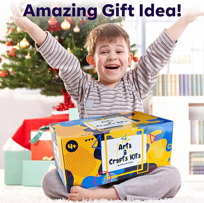 FUNZBO Arts and Crafts Supplies for Kids - Crafts Kits with Pipe Cleaners, Construction Paper, Pom poms, Googly Eyes, Crafts for Kids Ages 4-8, School Craft Projects,4 6 8 Birathday Gifts for Girls