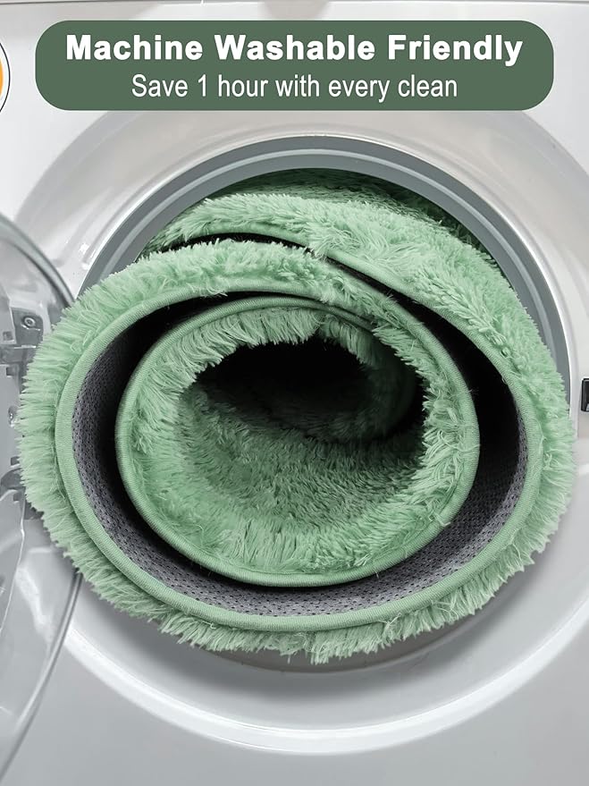 ONASAR Sage Green Round Area Rugs 6ft, Fluffy Soft Bedroom Circle Rug for Kids Girls Boys Teen Room, Cute Furry Plush Shaggy Carpet Floor Mats for Nursery Living Room Playroom Dorm Home Decor