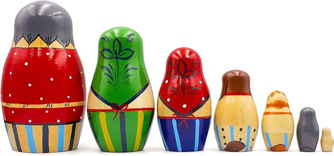 MATRYOSHKA&HANDICRAFT Matryoshkas Russian Nesting Dolls Folk Fairy Tale About Turnip Set 7 pcs