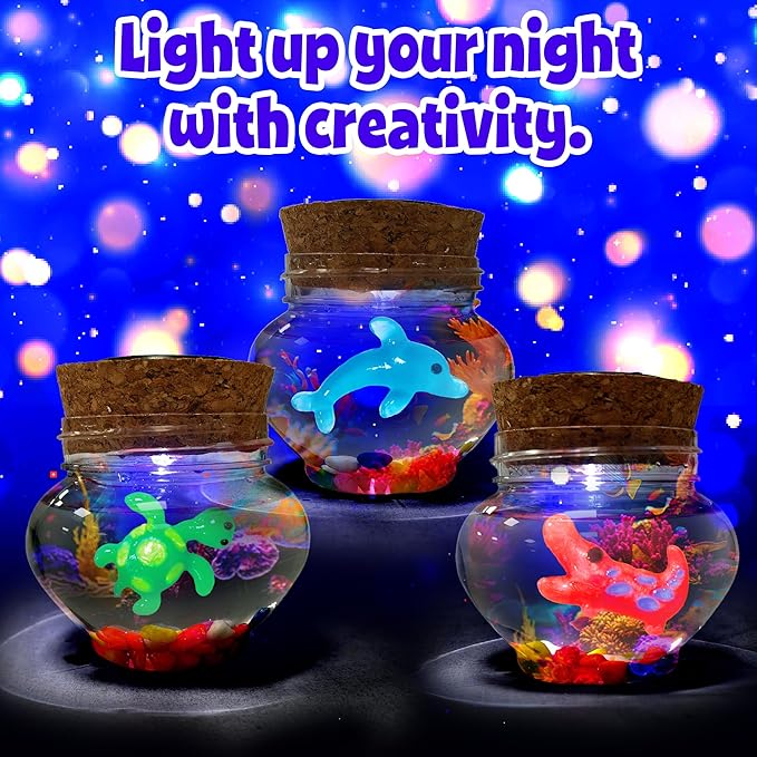 AGENTLAN Magic Water Elf Toy Kit，Aqua Fairy Squishy Making kit with 10 Water gels&8 molds,Magic Jelly elf,Glow in The Dark Water Pets Craft Kits,Sensory Toy Gift Ages 3 4 5 6 7 8 9