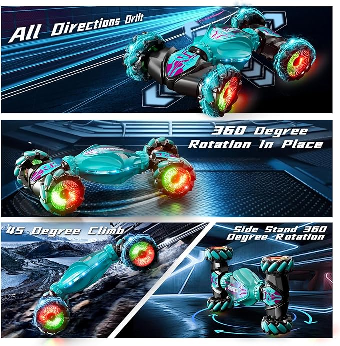 Gesture Sensing Rc Stunt Car, Hand Controlled RC Car Toys, 2.4GHz 4WD Gesture Sensing RC Car with Light & Music, 360° Rotation Remote Control Twist Cars for Boys Girls 8+yr, Birthday Gifts for Kids