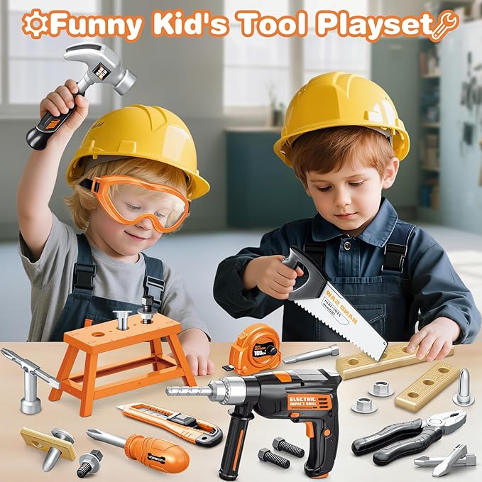 Kids Tool Set with Electronic Toy Drill, 41 Realistic Toy Tools with Tool Box for Toddler, Pretend Home Tool Kit & Drill Sets, Kids Construction Toys, Birthday Gifts for 3 4 5 Years Old Boys Girls