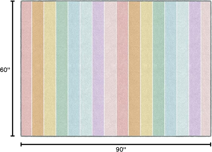 Flagship Carpets Schoolgirl Style Pastel Rainbow Stripe Educational Area Rug for Kids Room Seating Décor, Children's Classroom, Play Carpet for Teaching and Playroom, 5' x 7'6", Multi