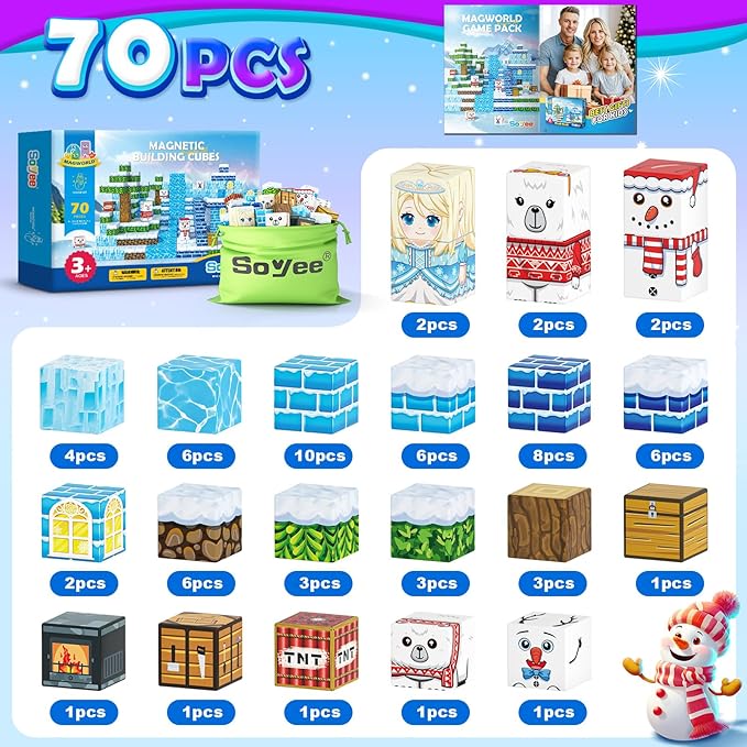 Magnetic Blocks Kids Toys - Build Mine Magnet World Set for Boys & Girls Ages 3-5 5-7 6-8 8-12 Building Sensory Toys 1'' Magnetic Cubes 3 4 5 6 7 8+ Year Old Girls Birthday Gifts