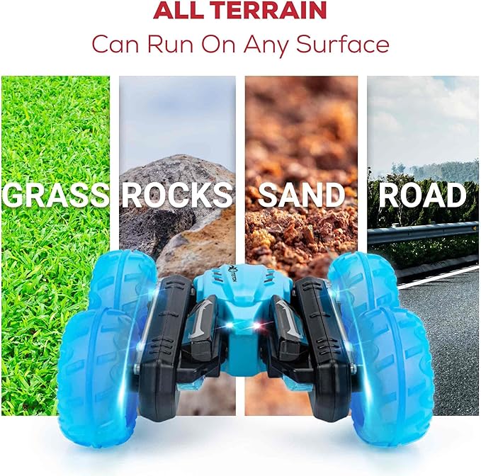 RC Stunt Car Double Sided roll,360°Rotating Teton Remote Control Car-LED Headlights and Colourful Light Wheels,All Terrain,Rechargeable Toys for Kids Ages 6-12,8-10 Year Old Boys
