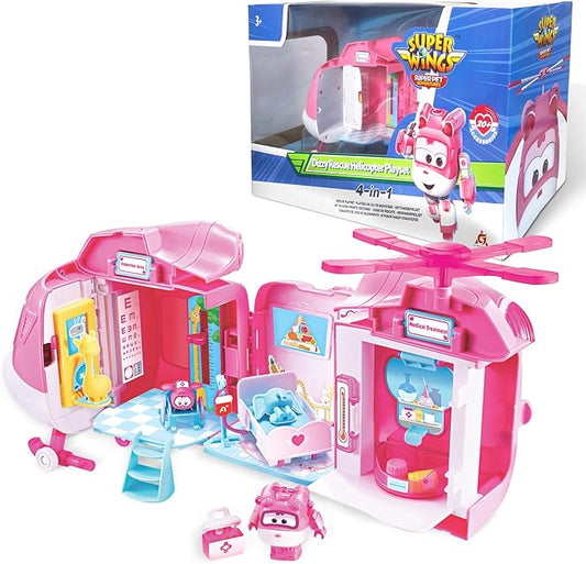 Super Wings Dizzy Rescue Helicopter Hospital Playsets，Airplane Pet Care Play Sets Doctor Kit for Kids 3-5, 20+ Accessories Pretend Dr Kit for Toddlers, Gifts for Girls Boys 3-7 Years Old