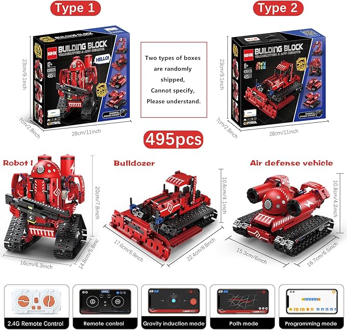 Technique Car Building Blocks Set, Science Kits for Kids Age 8-12, STEM 5in1 Remote & APP Control Tracked/Robot/Bulldozer/Tank, Building Toy Gifts for Boys Girls 8-16, (495 PCS)