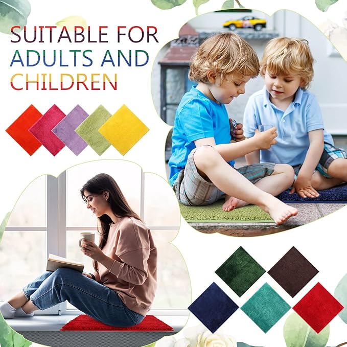 10 Pcs Kids Carpet Square Seats Soft Rainbow Floor Rug Mats Warm Colorful Hemming Floor Rug Cushions for Classroom Group Story Activity Home Play Area(18 Inch,Cute Color)