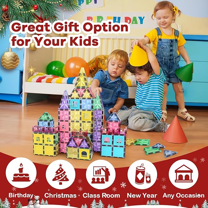 ROMDS Magnetic Tiles, Magnetic Building Blocks for Kids Ages 3+ and STEM Magnet Toys, Clear Magnet 3D Blocks Construction Playboards for Boys & Girls, Sensory Play for Preschool Learning(120 pcs)