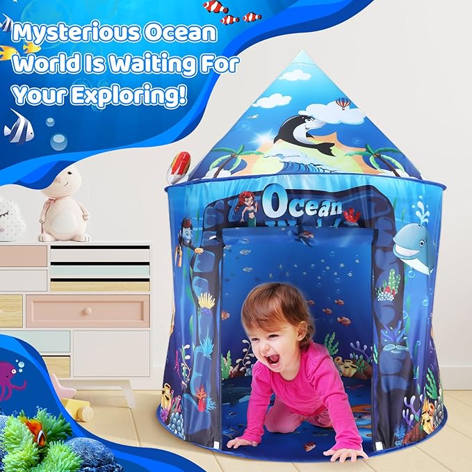 Premium Under The Sea Kids Tent, Ocean Mermaid Play Tent for Kids as Gifts, Pop Up Princess Castle for Boys & Girls as Chirldren Playhouse. Indoor Pretend Toys for Toddlers 3-5
