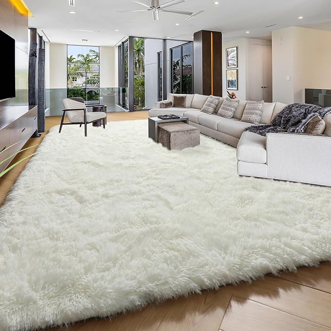 PAGISOFE White Fluffy Shag Machine Washable Area Rugs for Living Room 5x7 Ft,Cream White Soft Shaggy Rugs for Bedroom,Office Ivory Carpet Boys Girls Dorm Pastel Rug for Kids Room Home Decor Aesthetic