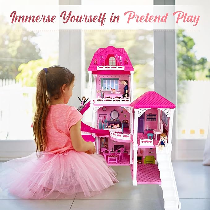 Family Dollhouse People - Doll House People Figures - 5 Poseable Action Figures Incl. Mom, Dad, Sister, Brother, Toddler - Small Dolls for Dollhouse - Dollhouse Dolls (Family)