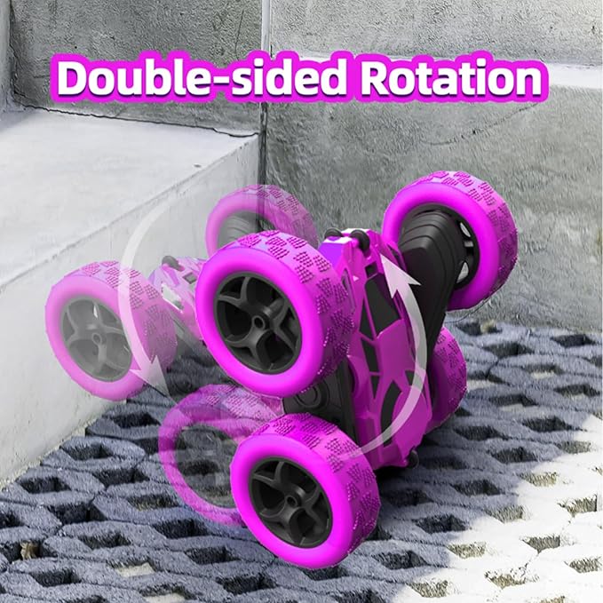 Remote Control Car for Girls, Stunt Rc Car, Princess Toys for Girl 6 7 8 9, Electir Toy, Double-Sided 360° Rotating 4WD Rc Drift Truck for Birthday Gift (Purple)
