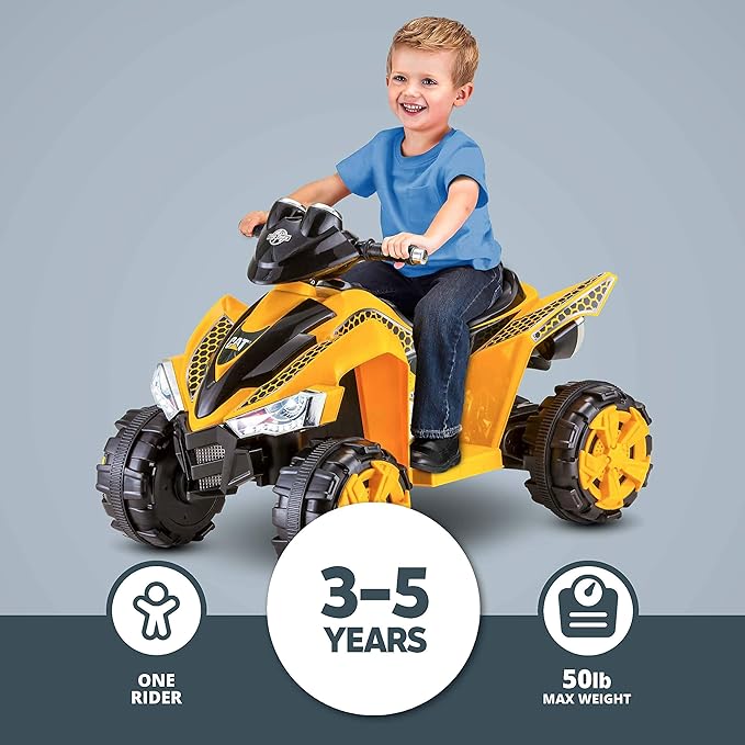 Kid Trax Caterpillar ATV Toddler Ride On Toy, 6 Volt Battery, 3-5 Years, Max Rider Weight of 60 lbs, Single Rider, CAT ATV