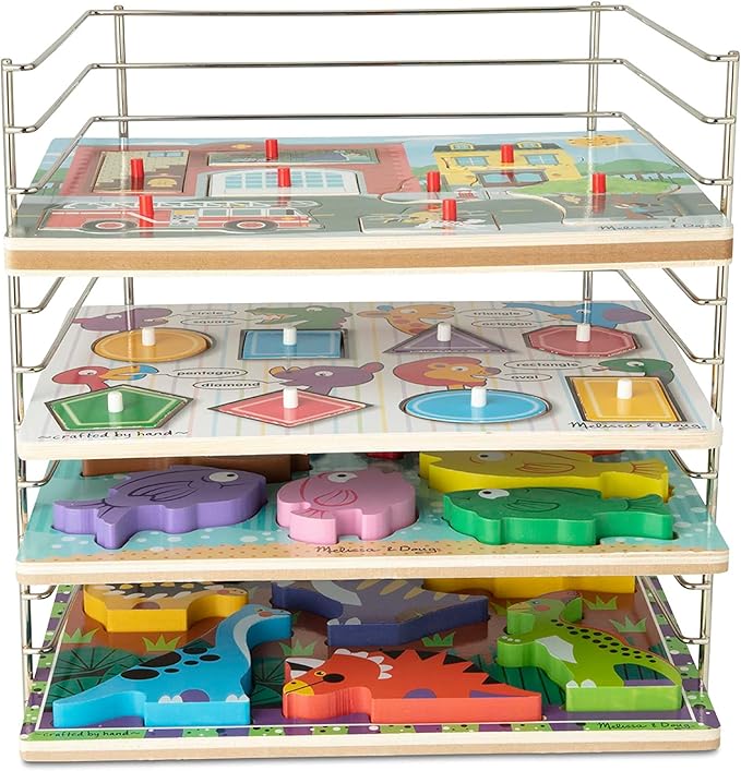Melissa & Doug Multi-Fit Metal Wire Puzzle Rack 12 Inches Wide And 0.75 Inches Deep - Puzzle Holder Rack Storage Organizer For Kids,Silver
