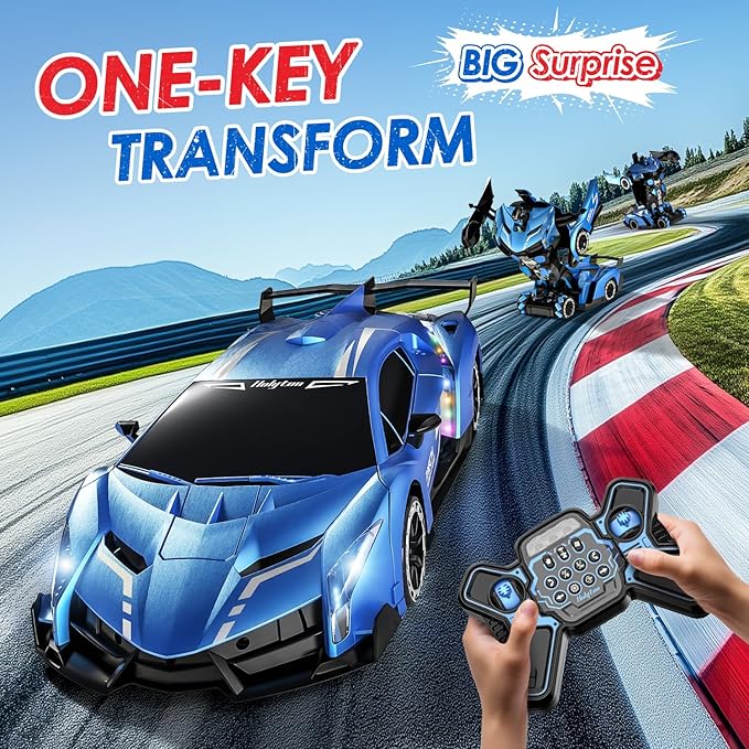 Holyton Transform Remote Control Car, Transform Robot RC Cars,1:10 Scale,Toy Car with STEM Programming,One-Button Robot, LED Lights,Sound Effects, Ideal Gift for 5 6 7 8 9 10 11 12 Years Old Boy