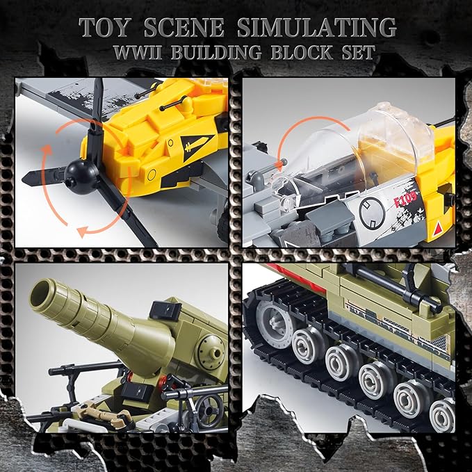 WW2 Military Toy Plane Building Block Set, Compatible with Lego, Create The Karl Giant Mortar Tank & BF109 Fighter Plane, Perfect Army Airplane Toy Gift for Boys, and Teens Aged 8-14 (1015 Pieces)