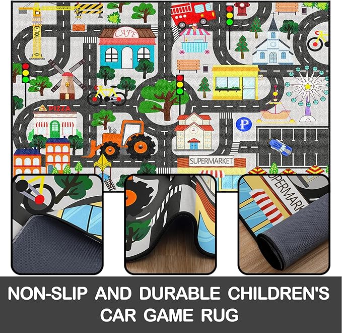 Kids Carpet for Bedroom - Car Rug 5x7 Feet, Kid Educational Traffic Carpet Town City Road Map Carpet, Kids Rug for Playroom Bedroom Boys, Car Mats for Playroom Classroom